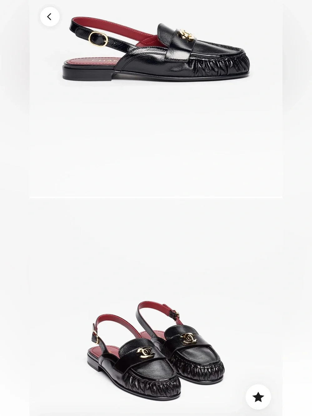 CHANEL Black Leather Slingback Loafers with Gold CC